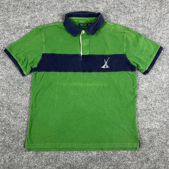 Nautica Other - Nautica Polo Shirt Mens Medium Green Navy Colorblock Short Sleeve Casual